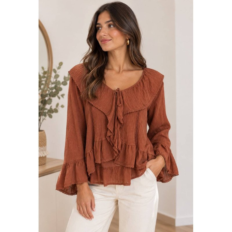 Blusa Volantes Teja | Blusa Teja | Blusa Mujer