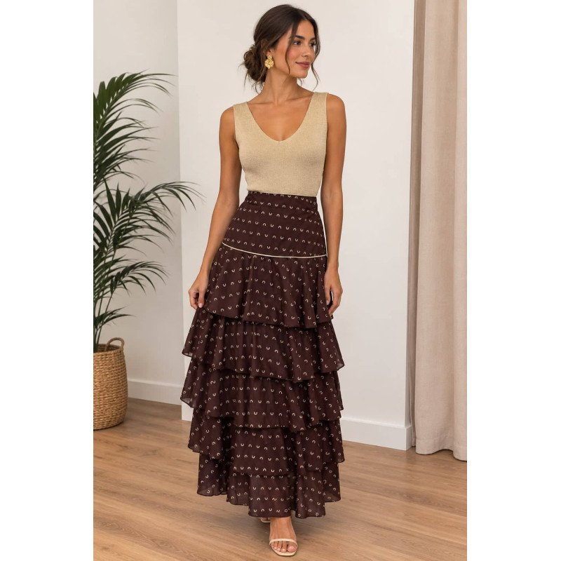 Falda Volantes Marrón | Falda Marrón | Falda Mujer