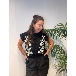 Chaleco Flores Negro | Chaleco sin Mangas | Chaleco Mujer