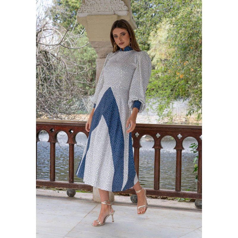 Vestido Amal Azul | Vestido Lunares | Vestido Azul Marino