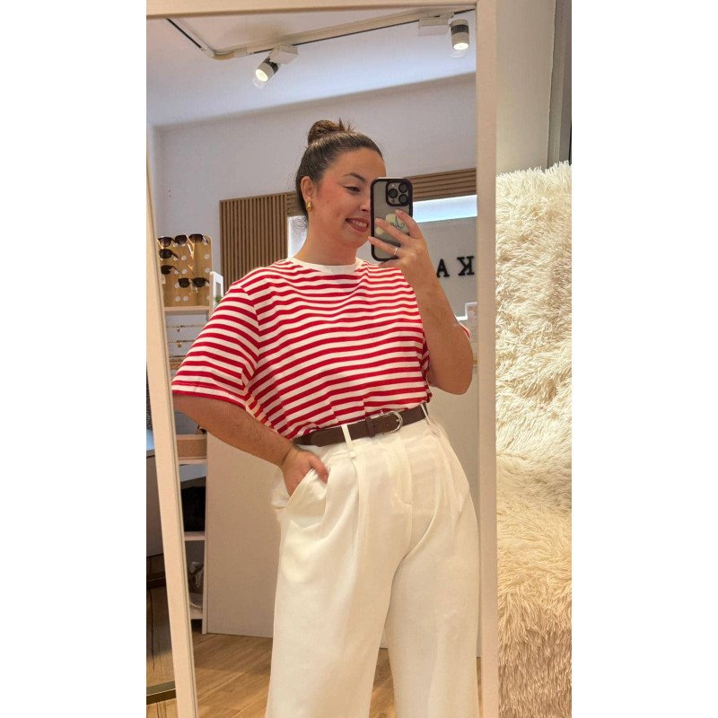 Camiseta Rayas Rojo | Camiseta Rayas | Camiseta Mujer