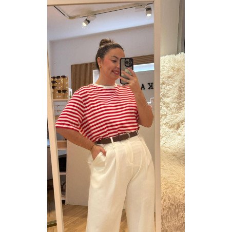 Camiseta Rayas Rojo | Camiseta Rayas | Camiseta Mujer