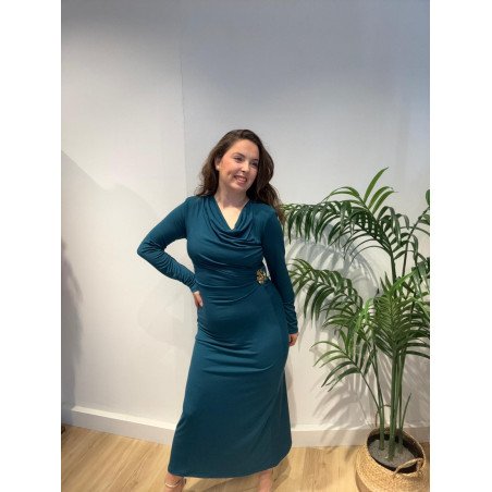 Vestido Ptróleo Broche | Vestido Mujer | Vestido Largo