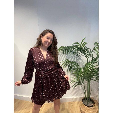 Vestido Topitos burdeos