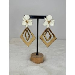 Pendiente Rombo Flor Blanca | Pendiente Grande | Pendiente Mujer