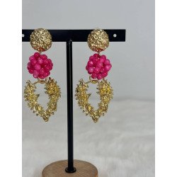 Pendiente Cuentas Fucsia | Pendiente Acero | Pendiente Mujer