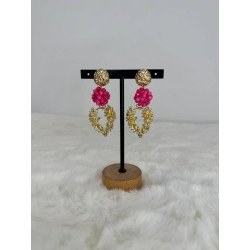 Pendiente Cuentas Fucsia | Pendiente Acero | Pendiente Mujer