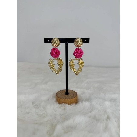 Pendiente Cuentas Fucsia | Pendiente Acero | Pendiente Mujer