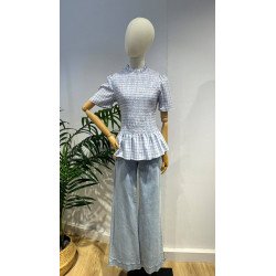 Blusa Cuadros Azul | Blusa Nido Abeja | Blusa Mujer