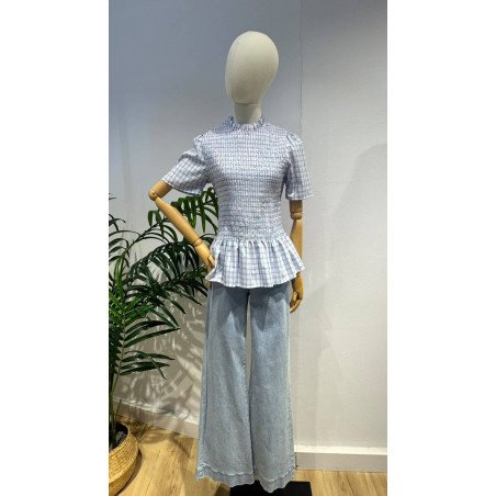 Blusa Cuadros Azul | Blusa Nido Abeja | Blusa Mujer