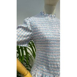 Blusa Cuadros Azul | Blusa Nido Abeja | Blusa Mujer