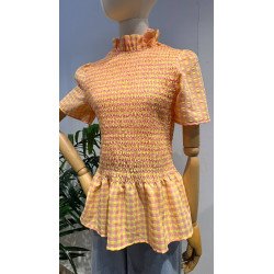 Blusa Cuadros Naranja | Blusa Nido Abeja | Blusa Mujer