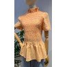 Blusa Cuadros Naranja | Blusa Nido Abeja | Blusa Mujer