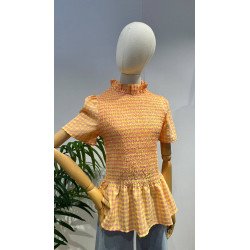 Blusa Cuadros Naranja | Blusa Nido Abeja | Blusa Mujer