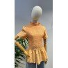 Blusa Cuadros Naranja | Blusa Nido Abeja | Blusa Mujer