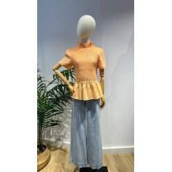 Blusa Cuadros Naranja | Blusa Nido Abeja | Blusa Mujer