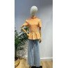 Blusa Cuadros Naranja | Blusa Nido Abeja | Blusa Mujer