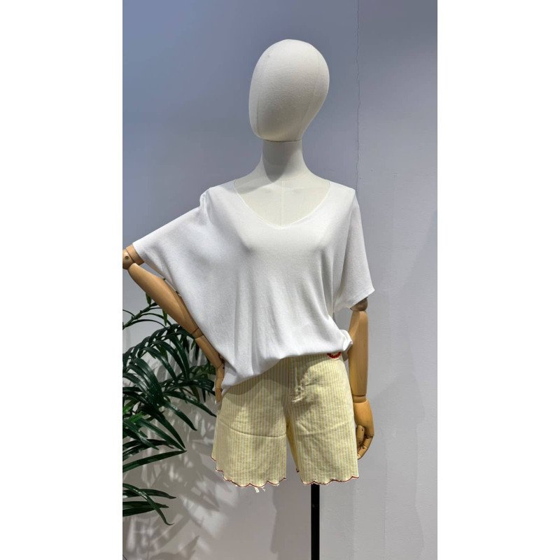 Pantalón Rayas Amarillo | Pantalón Corto | Pantalón Mujer